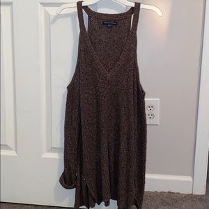brown american eagle sweater with shoulders open